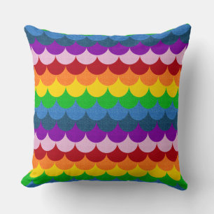 Rainbow Glittery Mermaid Scales Pattern Throw Pillow