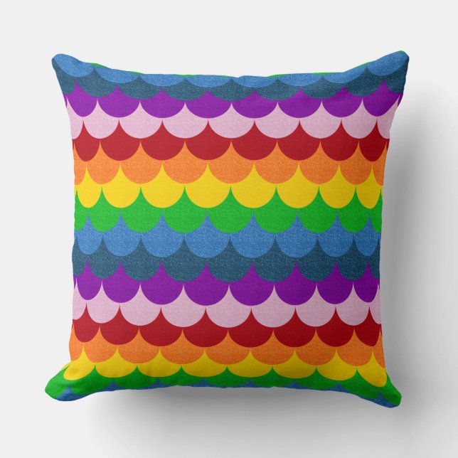 Rainbow Glittery Mermaid Scales Pattern Throw Pillow (Front)