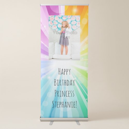 Rainbow Glow Girls Birthday Sign Banner
