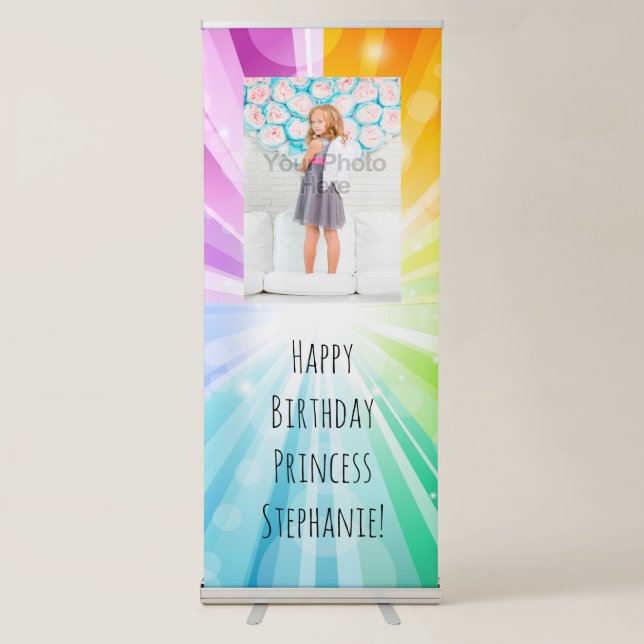 Rainbow Glow Girls Birthday Sign Banner (Front)