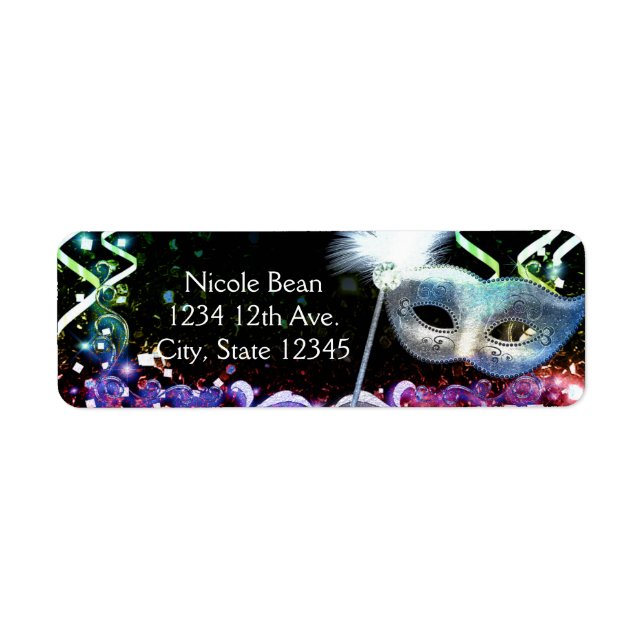 Rainbow Glow Masquerade Mask Birthday Party Label (Front)
