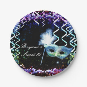 Rainbow Glow Masquerade Mask Birthday Party Paper Plates