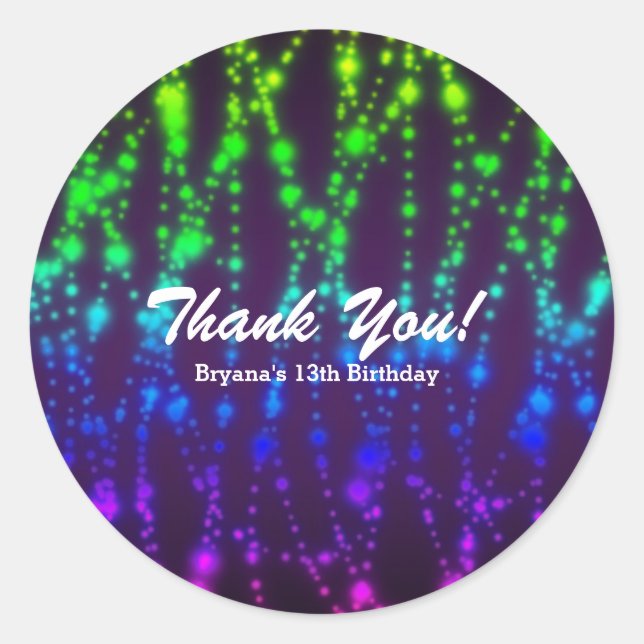 Rainbow Glow Neon Lights Sparkle Birthday Party Classic Round Sticker (Front)