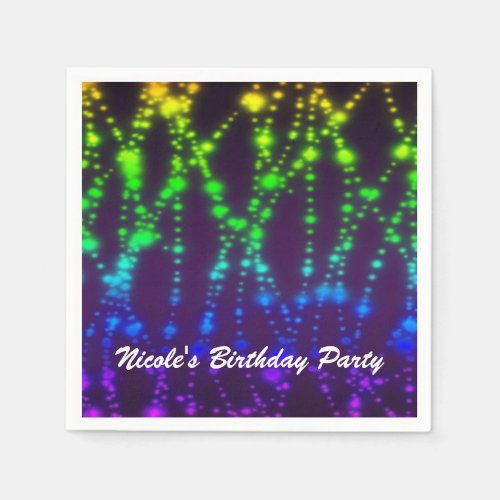 Rainbow Glow Neon Lights Sparkle Birthday Party Napkins
