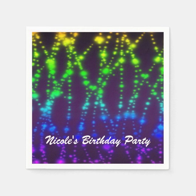 Rainbow Glow Neon Lights Sparkle Birthday Party Napkins (Front)