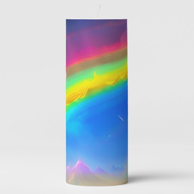 Rainbow Glow Sky Pillar Candle (Front)