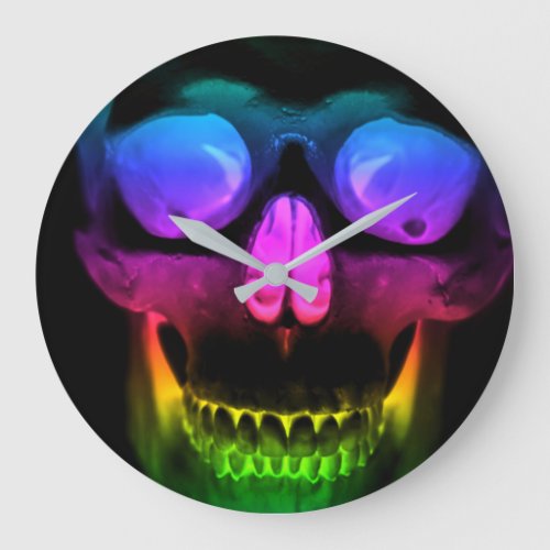 Rainbow Glowing Skull Surreal Gothic Horror Large Clock