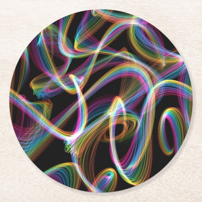rainbow glowstick lightpainting : round paper coaster (Front)