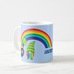 Rainbow Gnome Pot of Gold St Patricks Day Coffee Mug