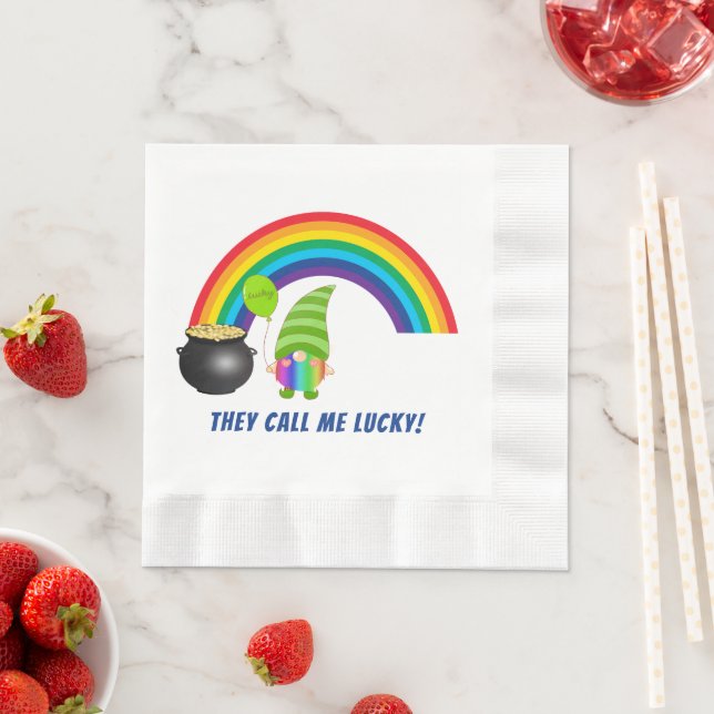 Rainbow Gnome Pot of Gold St Patricks Day Coined Napkins (Insitu)