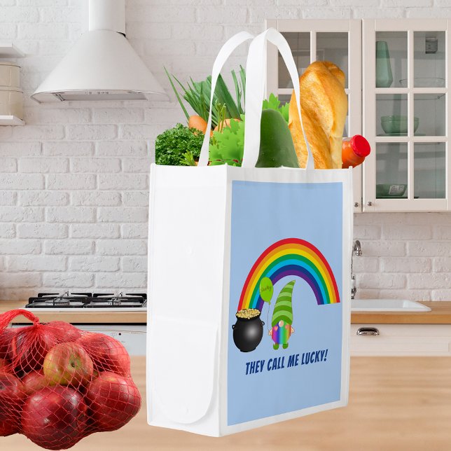Rainbow Gnome Pot of Gold St Patricks Day Grocery Bag (Rainbow Gnome Pot of Gold St Patrick's Day Grocery Bag)