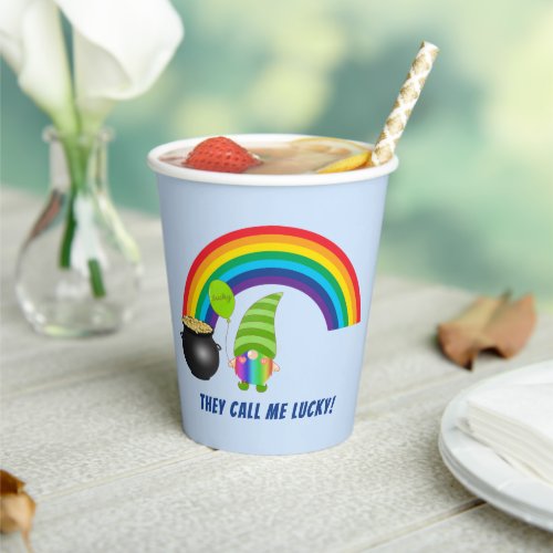 Rainbow Gnome Pot of Gold St Patricks Day Paper Cups