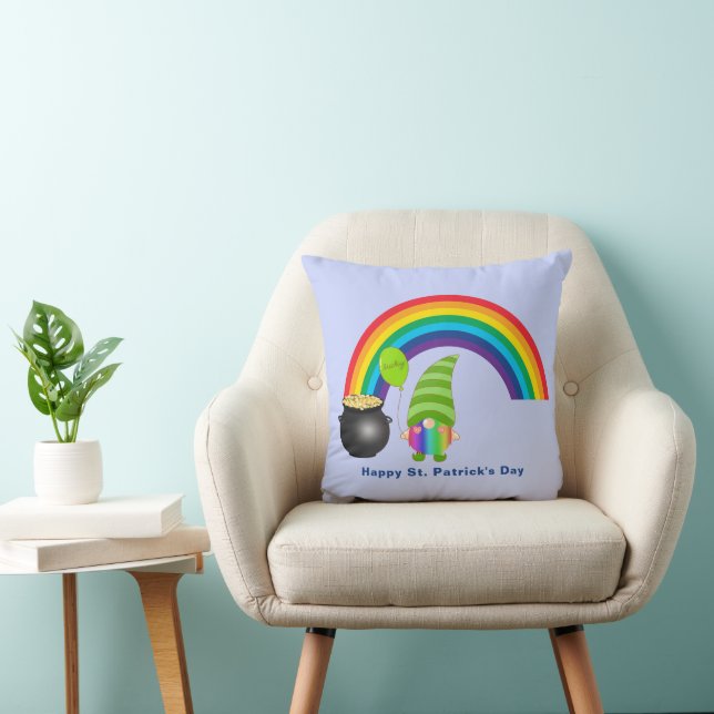 Rainbow Gnome Pot of Gold St Patricks Day Throw Pillow (Chair)