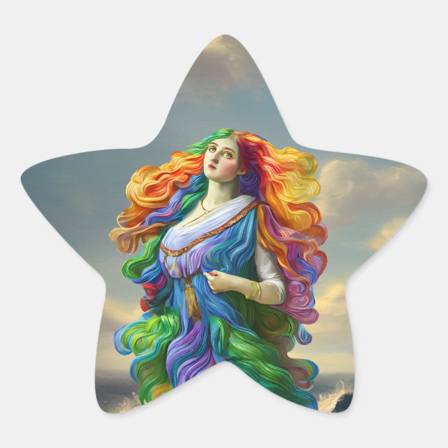 Rainbow Goddess digital painting original art Star Sticker (Front)