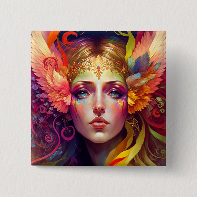 Rainbow Goddess Fantasy Art Button (Front)