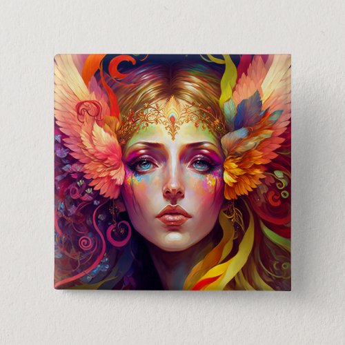 Rainbow Goddess Fantasy Art Button