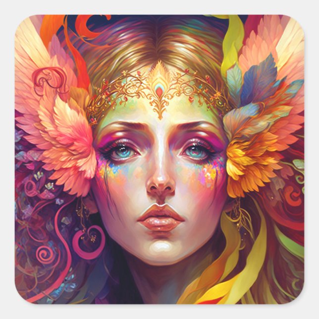 Rainbow Goddess Fantasy Art Square Sticker (Front)