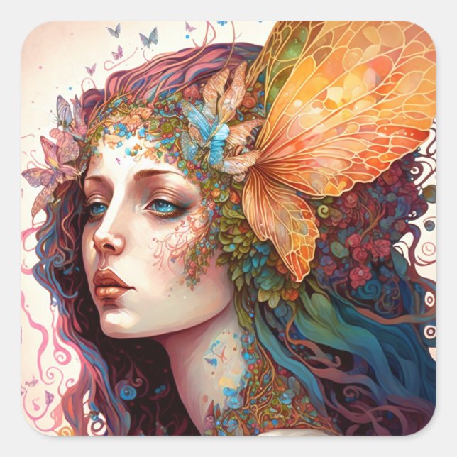 Rainbow Goddess Fantasy Art Square Sticker (Front)
