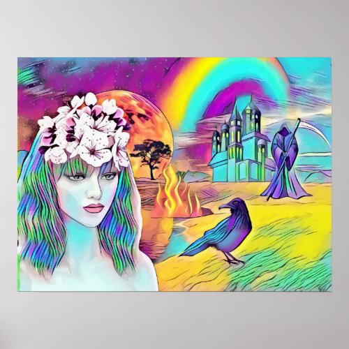 Rainbow Goddess In Underworld Fantasy Art Poster