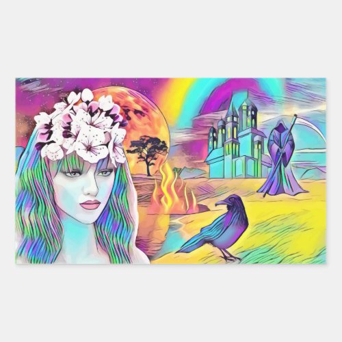Rainbow Goddess In Underworld Fantasy Art Rectangular Sticker