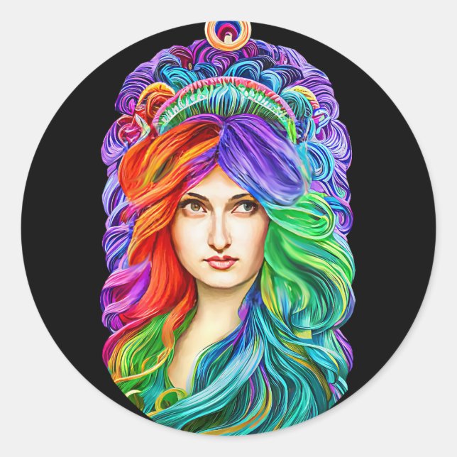 Rainbow Goddess Queen Fantasy art  Classic Round Sticker (Front)