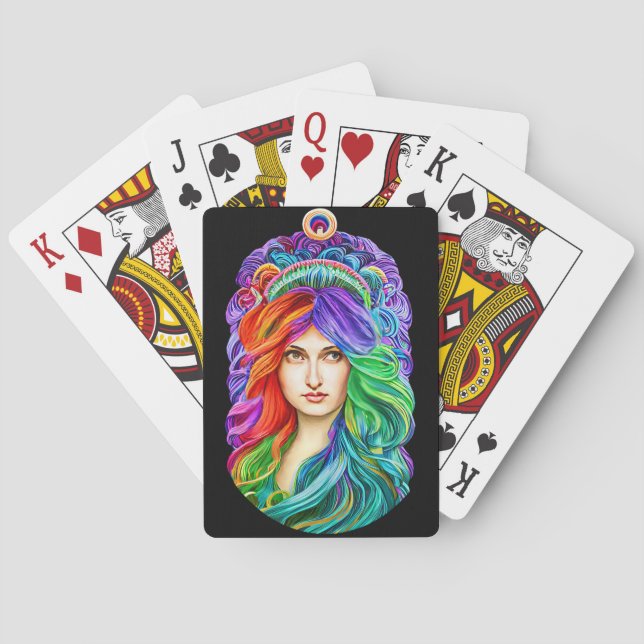 Rainbow Goddess Queen Fantasy art  Poker Cards (Back)