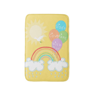 Rainbow God's Covenant Sun Dove Olive Balloons Bath Mat