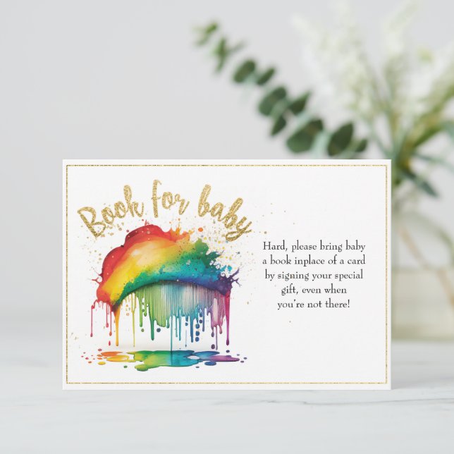 Rainbow Gold Baby Shower Books For Baby Card (Standing Front)