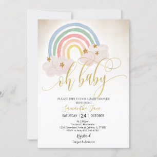 Rainbow Gold Glitter Baby Sprinkle Oh Baby Shower Invitation