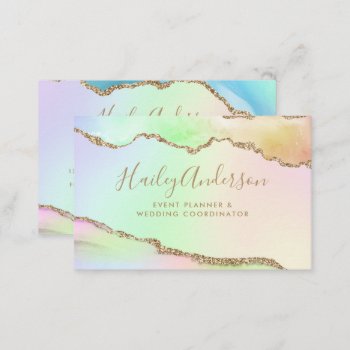 Rainbow & Gold Glitter Watercolor Gilded Agate Business Card by Eugene_Designs at Zazzle