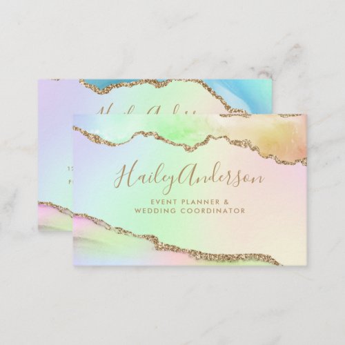 Rainbow  Gold Glitter Watercolor Gilded Agate Business Card