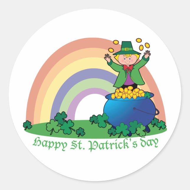 Rainbow Gold Leprechaun Classic Round Sticker (Front)