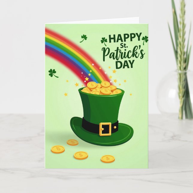 Rainbow Gold Leprechaun Hat Card (Front)