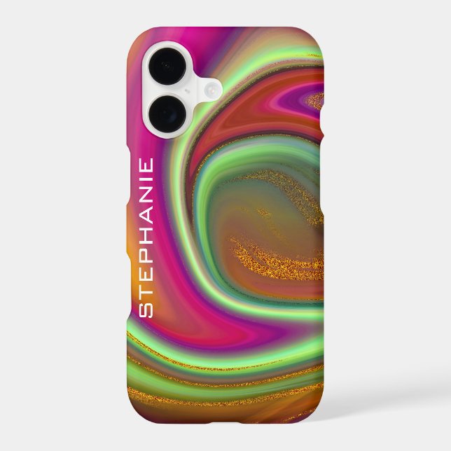 Rainbow Gold Marble Agate Monogram Iphone Case (Back)