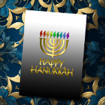 Rainbow Gold Menorah Flames Happy Hanukkah Card<br><div class="desc">Holiday themed items designed by Umua. Printed and shipped by Zazzle or their affiliates.</div>