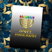 Rainbow Gold Menorah Flames Happy Hanukkah Card at Zazzle