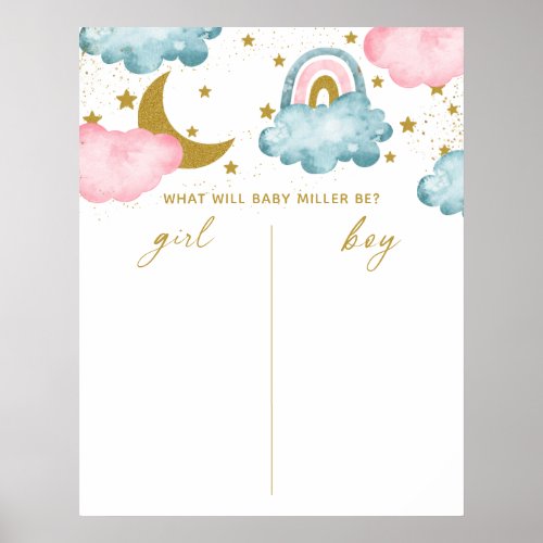 Rainbow Gold Moon Star Gender Reveal Voting Sign