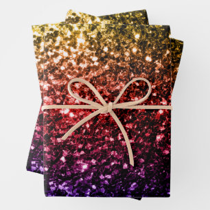 Rainbow gold red purple faux glitter sparkles wrapping paper sheets