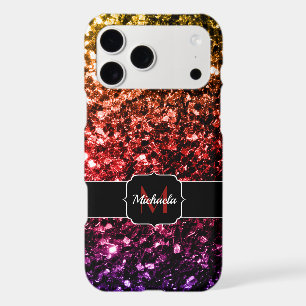 Rainbow gold red purple faux sparkles Monogram iPhone 17 Pro Max Case