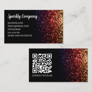 Rainbow gold red sparkle black elegant QR code Business Card