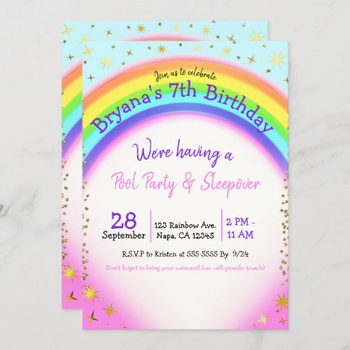 Rainbow Gold Sparkle Fantasy Birthday Party Invitation