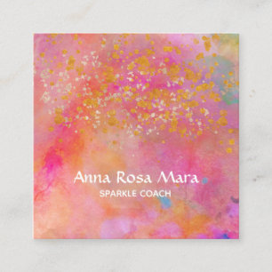 *~* Rainbow Gold Sparkle Glitter Abstract Square Business Card