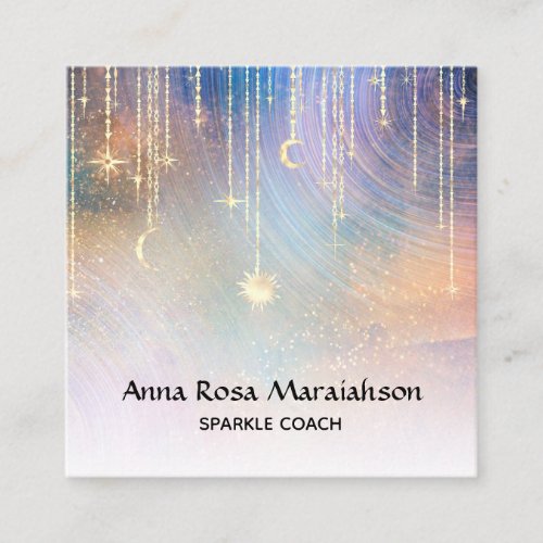  Rainbow Gold Sparkle Moon Sun Celestial Stars Square Business Card