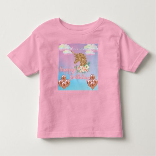 Rainbow Gold Unicorn Birthday Toddler T_shirt