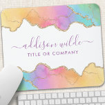 Rainbow Gold Watercolor Agate Salon Business Mouse Pad<br><div class="desc">Rainbow And Gold Watercolor Agate Business Mouse Pad. This design features colorful rainbow agate in a contemporary artsy style accented with gold glitter edges. This bright girly design is perfect for any professional business woman looking for a fun artistic corporate idenity. Perfect for an event planner, makeup artist, hair stylist,...</div>