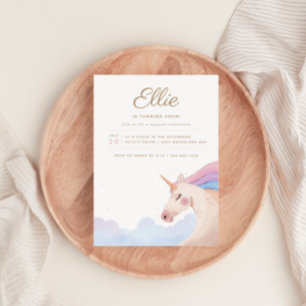 Rainbow Gold Watercolor Unicorn Birthday Party   I Invitation