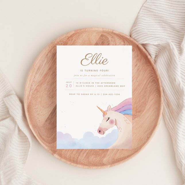 Rainbow Gold Watercolor Unicorn Birthday Party | I Invitation (Creator Uploaded)