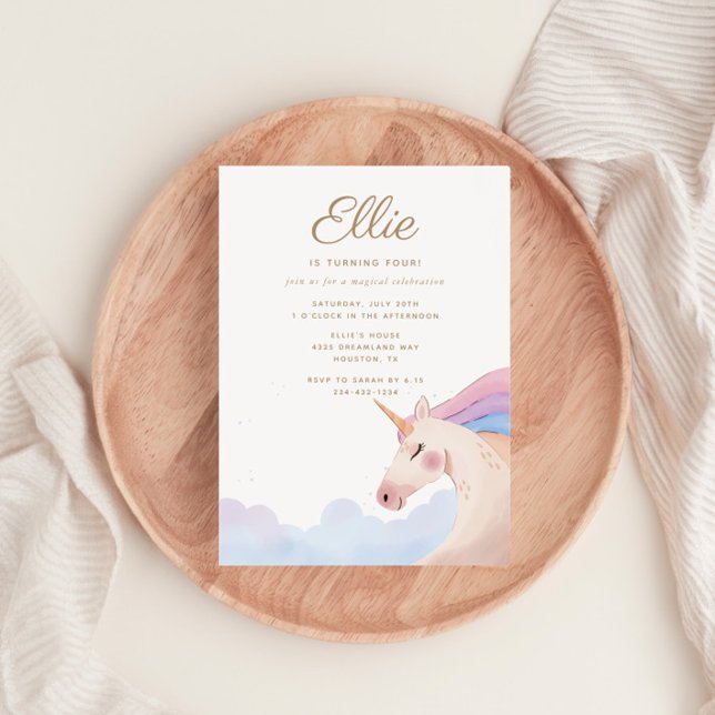 Rainbow Gold Watercolor Unicorn Birthday Party | Invitation (Creator Uploaded)