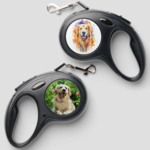 Rainbow Golden Retriever Watercolor Retractable Pet Leash