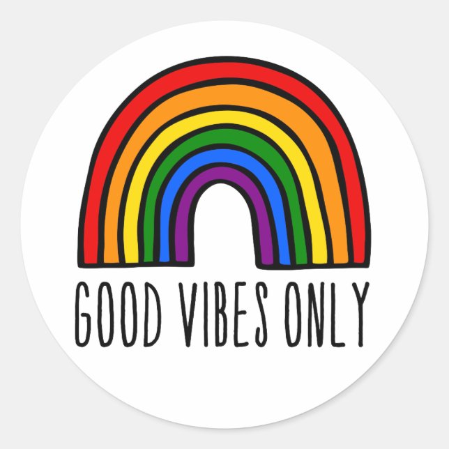 Rainbow good vibes only classic round sticker (Front)
